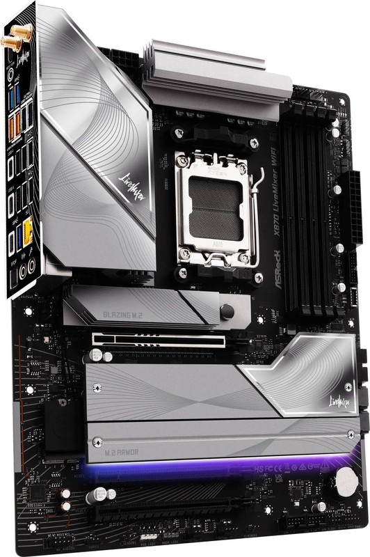 Asrock x870 livemixer Wi-Fi atx motherboard am5 AMD x870 ddr5 pcie 5.0 Wi-Fi 7 USB4 5GBe 90-mxbta0-a0uayz-null