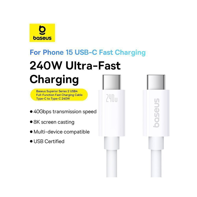 Baseus cable USB-c to USB-c superior series 2 USB4 240w 1m white, , medium-null