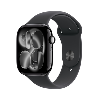 Apple watch series 11 GPS 46mm black aluminum case with black sport band - s/m, Jet Black, medium