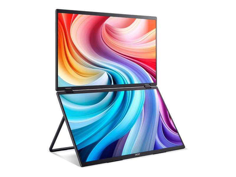 Acer pd193q e 18.5" dual-screen portable FHD ips 100hz monitor USB-c 15w adaptive-sync HDMI speakers clamshell travel black-null