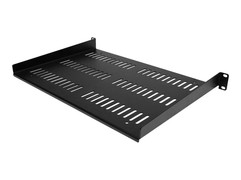 Startech.com 1u vented server rack cabinet shelf, 12in deep fixed cantilever tray, rackmount shelf for 19" av/data/network equipment enclosure w/ cage nuts & screws, 55lbs weight capacity - 1u network rack shelf - rack shelf - black - 1u - 19" | shelf-1u-, , medium-null