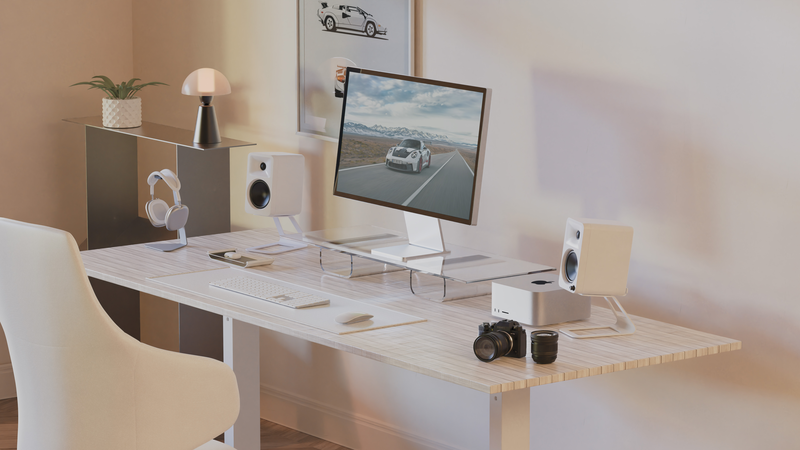 Kanto se4 elevated desktop speaker stands for midsize speakers - white, pair-null