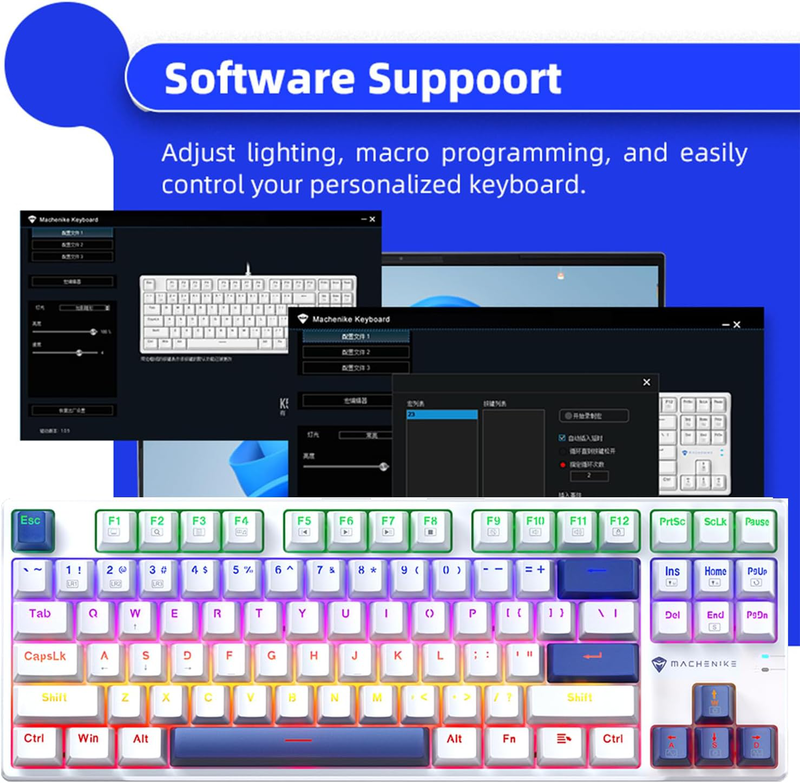 Machenike k500-b87 white/blue wired gaming keyboard 87 blue switch keys, , medium-null