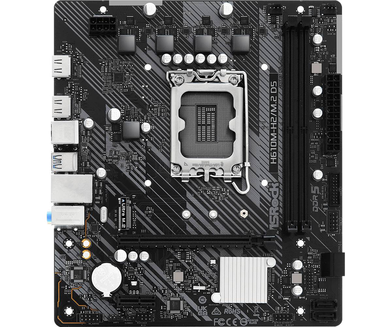 Asrock h610m-h2/m.2 d5 micro-atx motherboard lga 1700 intel h610 ddr5 pcie 4.0 m.2 dual HDMI gbe lan black-null