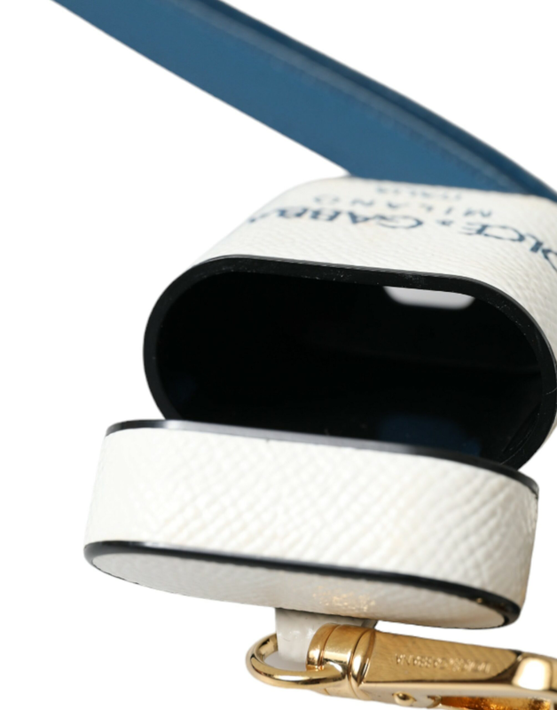 White blue calf leather logo print strap AirPods case-null