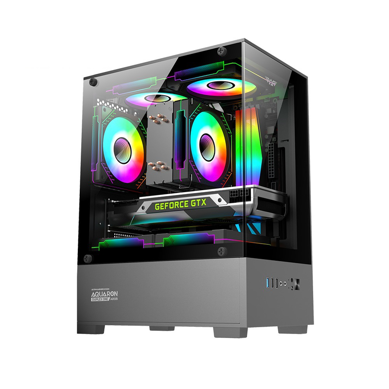Armaggeddon gaming case m-atx aquaron duplex one black + 3xargb (bottom USB), , medium-null