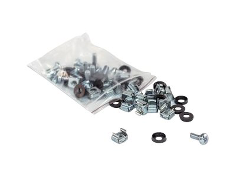 Intellinet cage nut set, 20 pack - m6 nuts, bolts and washers, suitable for network cabinets/server racks, plastic storage jar, lifetime warranty - rack screws, nuts and washers - silver, , medium-null