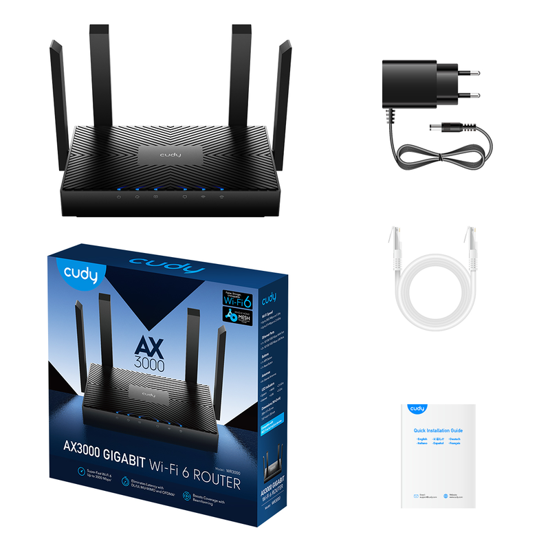 Cudy router ax3000 dual band gigabit Wi-Fi 6 mesh vpn wr3000, , medium-null