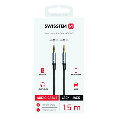 Swissten stereo audio aux &kappa;&alpha;&lambda;ώ&delta;&iota;&omicron; jack 3.5mm &sigma;&epsilon; jack 3.5mm braided 1.5m 73501215 &mu;&alpha;ύ&rho;&omicron;, , medium