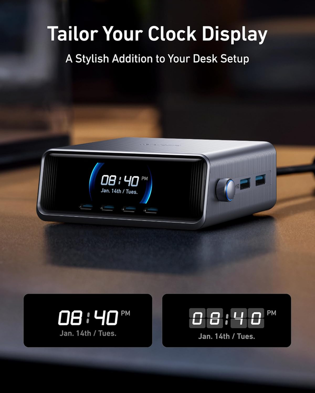 Anker prime 250w USB c charger, ultra-fast 6-port gan charging station, 2.26 lcd display and smart control dial black, , medium-null