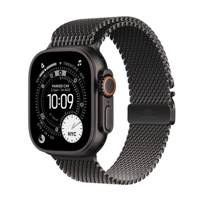 Apple Watch Ultra 3 GPS + Cellular 49mm Black Titanium Case with Black Titanium Milanese Loop - Large, Black titanium, medium