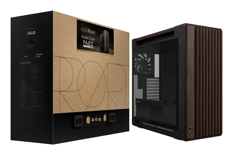Asus proart pa602 wood edition e-atx mid-tower case walnut wood tempered glass modern black pwm USB-c 20GBps 420mm radiator-null