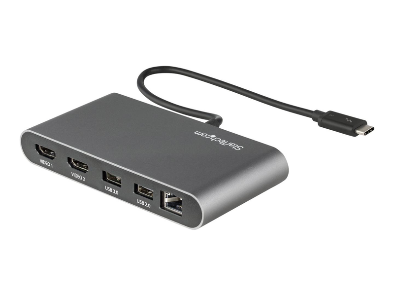 Startech tb3dkm2hdl thunderbolt 3 mini dock dual HDMI 4k 60hz gigabit ethernet 2x USB-a bus-powered gray-null