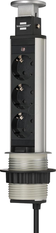 Brennenstuhl tower power table extension socket - power strip - output connectors: 3 - 2 m cord - black, aluminium, , medium-null