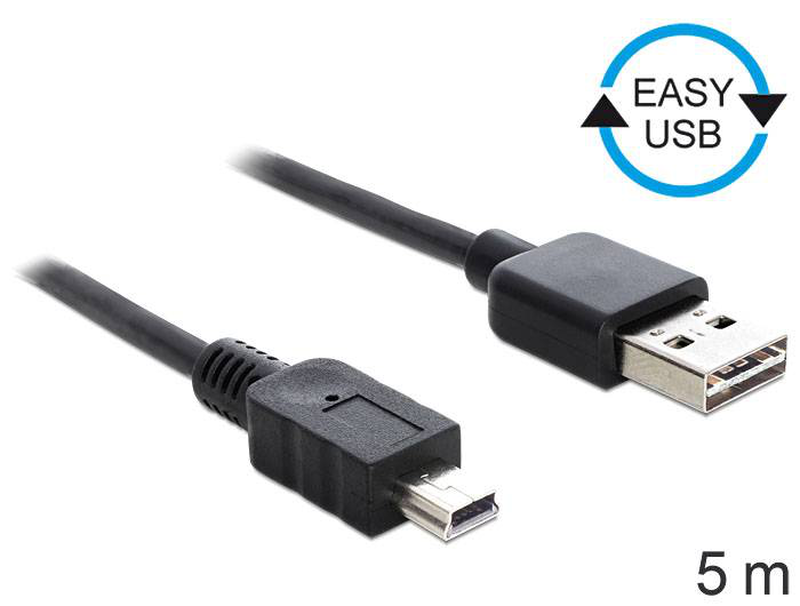 Delock easy-USB / USB cable / mini-USB type b (m) to USB (m) / 5 m / black-null
