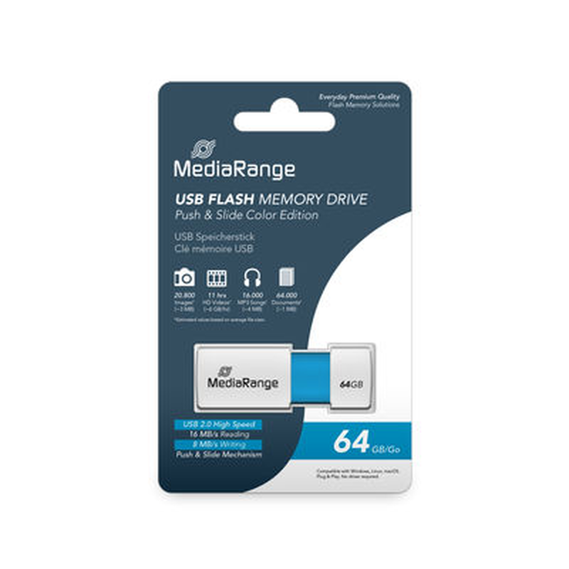 Mediarange USB flash drive, color edition, light blue, 64GB-null
