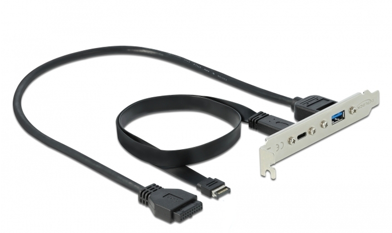 Delock slot bracket / USB panel / 19 pin USB 3.0 header, 20 pin USB 3.1 header to USB type a, 24 pin USB-c (f) / 5 / 20 v / 50 cm / black-null