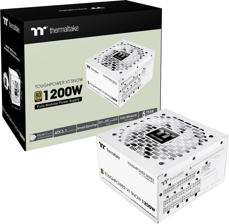 Thermaltake toughpower xt 1200w snow atx 3.1 psu 80 plus gold fully modular dual 12v-2x6 pcie 5.1 white-null