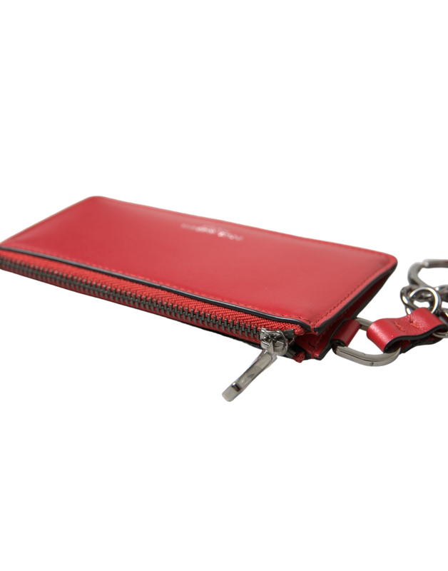 Red leather silver metal logo strap pouch AirPods case-null