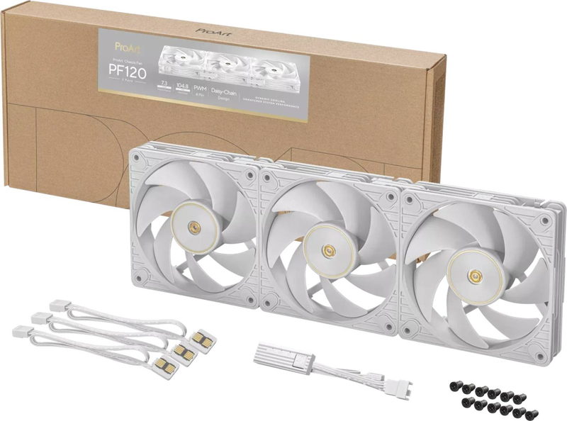 Asus proart pf120 pwm case fan 120mm triple pack white daisy-chain lcp blade fdb bearing 3000rpm-null