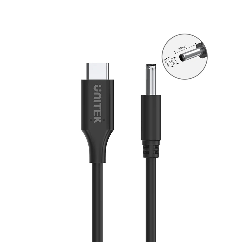Unitek ucl USB-c to dc cable 1.8m 65w for dell 4.5*3.0mm c14120bk, , medium-null