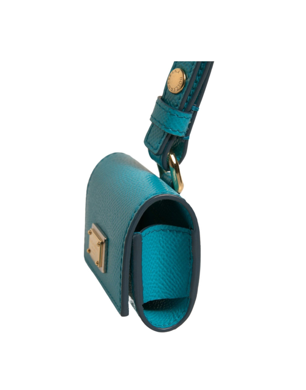 Green logo plaque leather gold metal strap AirPods case-null