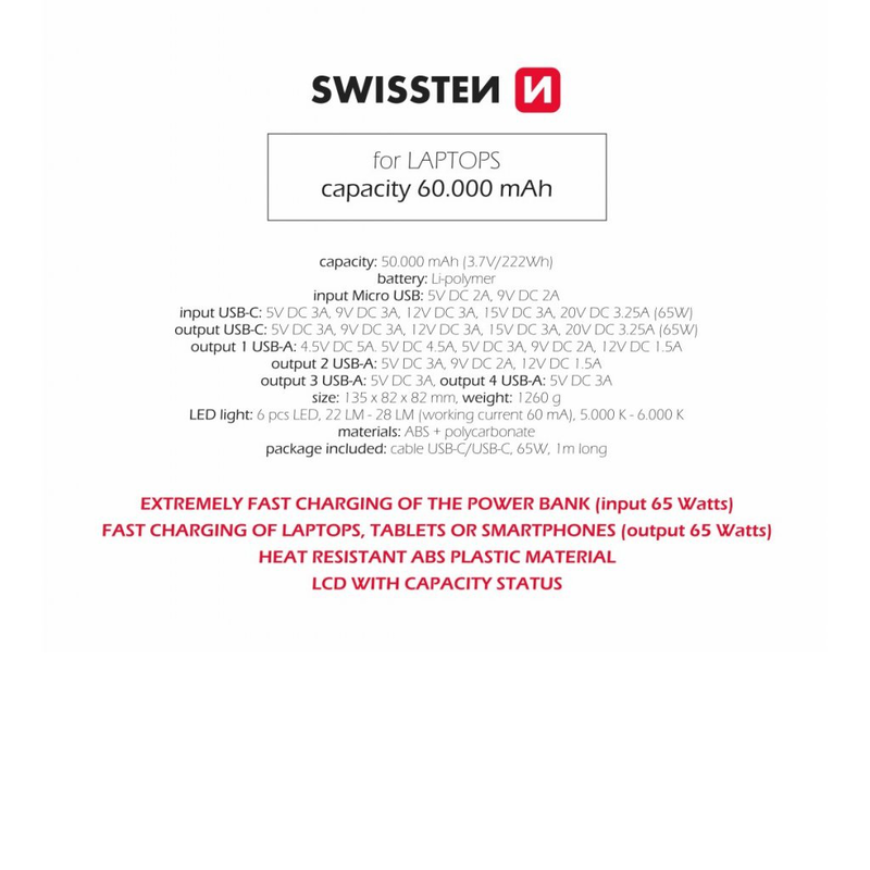 Swissten power line 60000mAh 65w powerbank black, , medium image number null