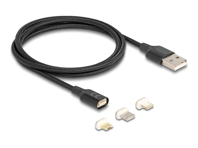 Delock magnetic USB charging cable set for 8 pin lightning&trade; / micro USB / USB Type-C&trade; black 1 m, , medium