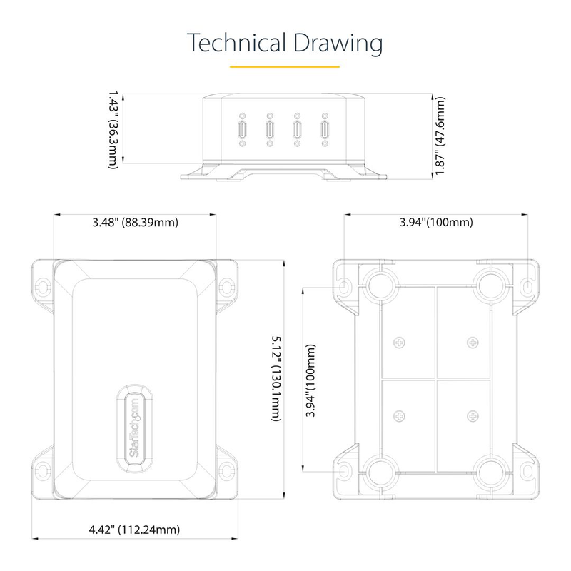 Startech.com 4-port USB-c charger, 240w total, single port 140w epr - power adapter - with surface mount bracket - 240 watt - 5 a - power delivery 3.1 - 4 output connectors (24 pin USB-c), , medium-null