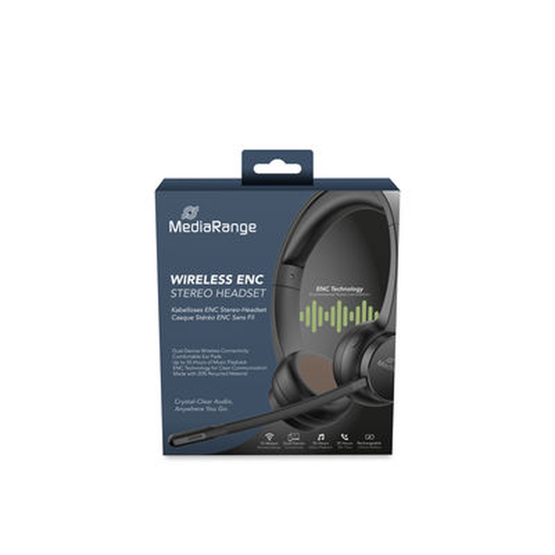 Mediarange wireless enc stereo headset with rotatable microphone arm, , medium-null