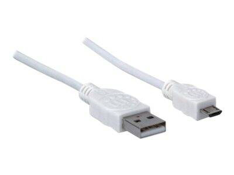 Manhattan USB-a to micro-USB cable, 1m, male to male, white, 480 mbps (USB 2.0), equivalent to startech USBpaub1mw, hi-speed USB,-null