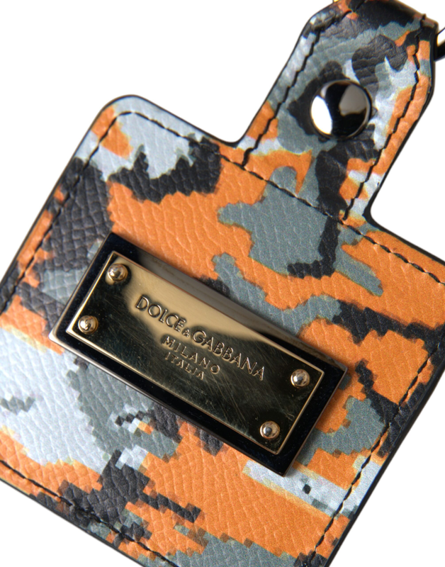 Multicolor camouflage print leather logo metal AirPods case-null