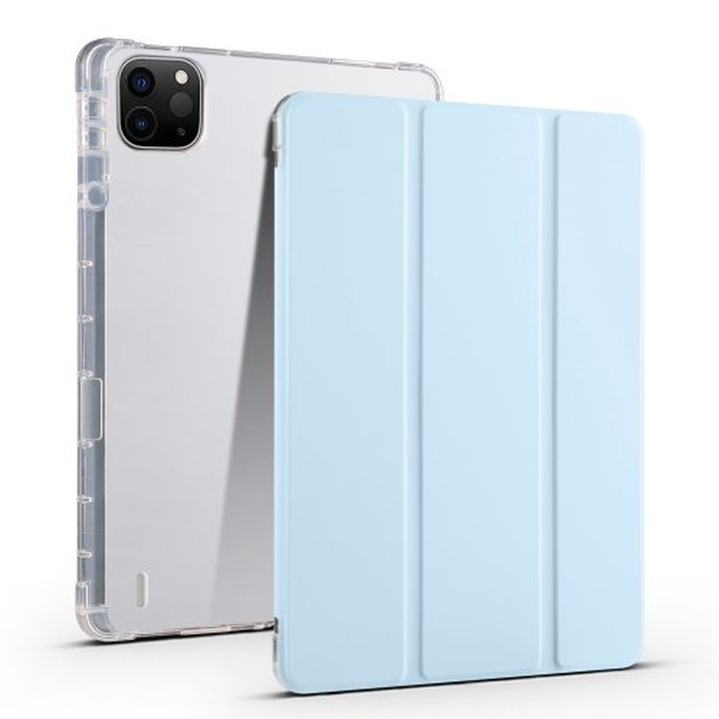 Ipad Air 13 2024 3-fold clear smart leather tablet case with pen slot ice blue, , medium-null