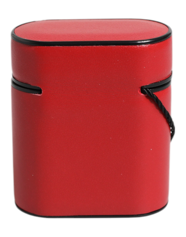 Red calfskin leather logo print flip holder AirPods case-null