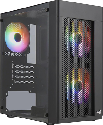 Aerocool hexformbkv2 micro atx pc case 3 fans frgb black, mini tower, pc, black, micro atx, mini-itx, abs, spcc, back, front, , medium