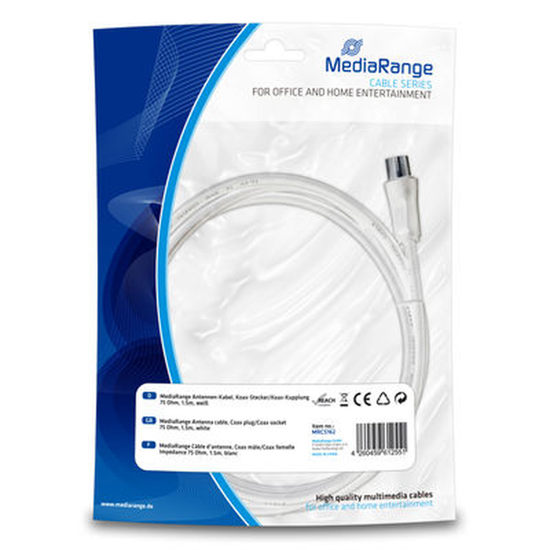 Mediarange antenna cable, coax plug/coax socket, 75 ohm, 1.5m, , medium-null