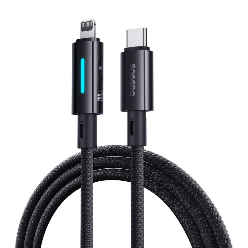 Baseus cable lightning to USB-c lit button series 20w 1m cosmic black, , medium-null