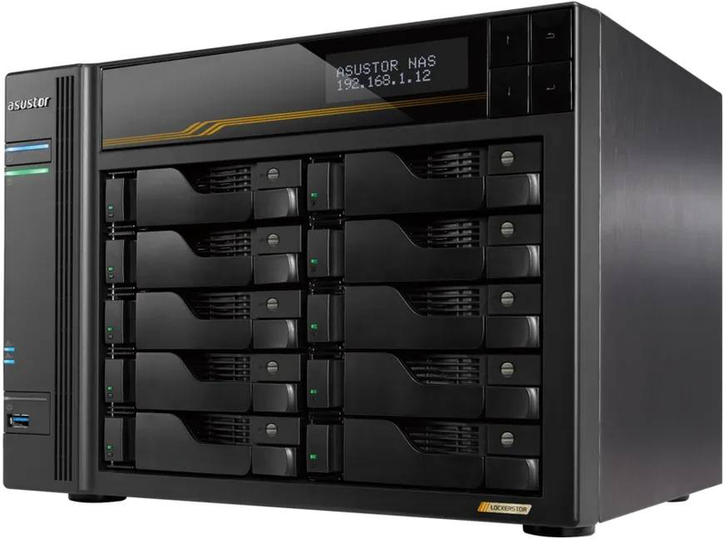 Asustor lockerstor 10 Gen3 as6810t 10-bay nas AMD ryzen v3c14 16GB ecc ddr5 quad m.2 nvme dual 10GBe diskless black-null