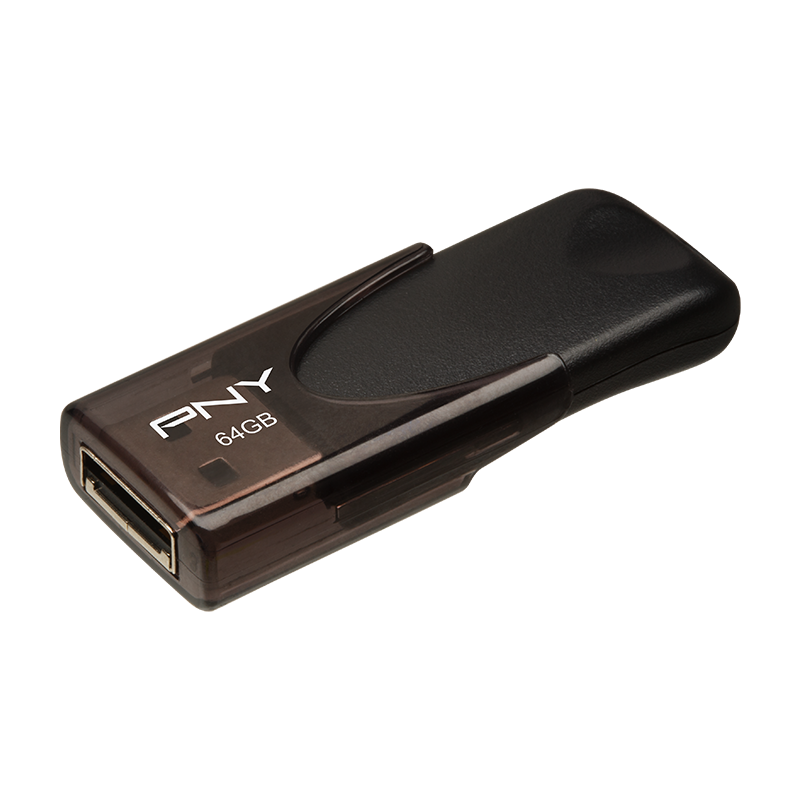 Pny flash drive attache 4 USB 2.0 stick 64GB capless slider black fd64gatt4, , medium-null