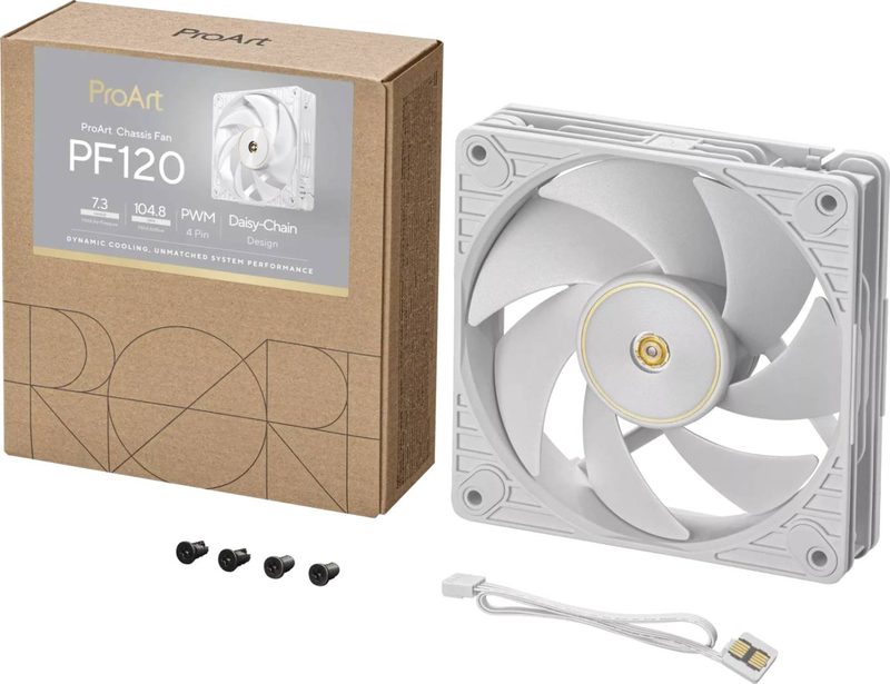 Asus proart pf120 pwm case fan 120mm single pack white daisy-chain lcp blade fdb bearing 3000rpm-null