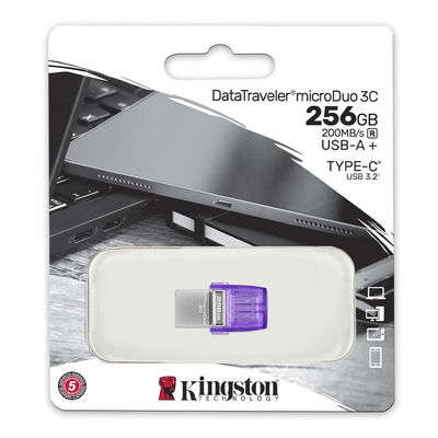 256GB USB 3.2 flash memory data traveler microduo USB Type-C and type-a dtduo3cg3/256GB kingston (purple), Purple, medium