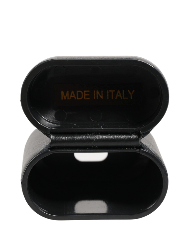 Black calf leather logo print flip holder AirPods case-null
