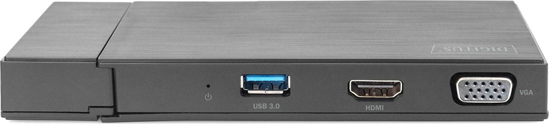 Digitus da-70894 universal docking station USB 3.0 7-in-1 HDMI vga dual display 2x USB-a gigabit lan sd microsd black-null