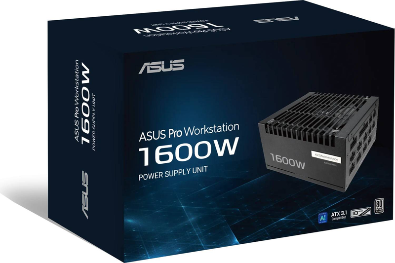Asus pro ws 1600w platinum psu atx 3.1 pcie 5.1 80+ platinum modular dual 12v-2x6 ai workstation black-null