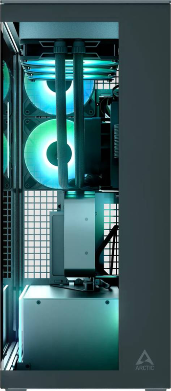 Arctic xtender vg premium e-atx pc case vertical GPU mount tempered glass 5 a-rgb fans USB-c black-null