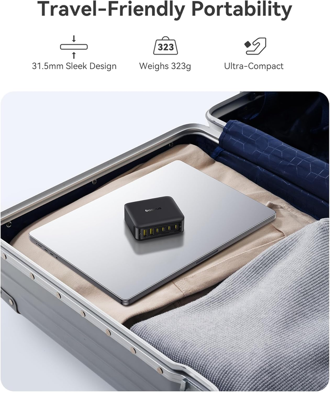 Baseus charger desktop  120w 4 USB c+2 USB a, pd3.0, gan, enerfill fh21   cosmic black, , medium-null