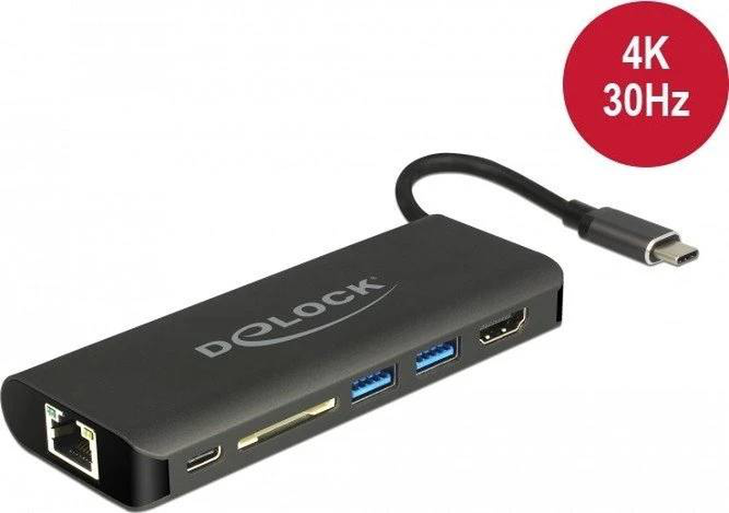 Delock 87721 USB-c 3.1 docking station HDMI 4k 30hz gigabit lan 2x USB 3.0 60w power delivery space grey-null