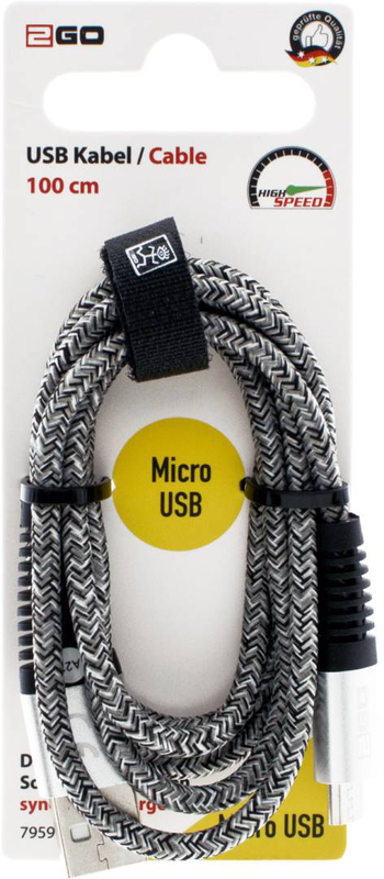 2go USB data & charging cable | USB-a to micro-USB | 1m | nylon | silver-null
