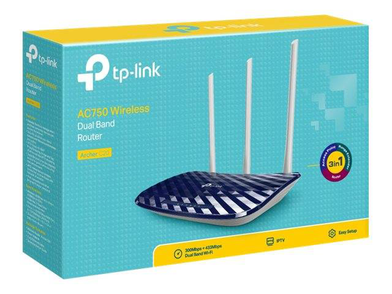 Tp-link archer c20 ac750 wireless dual band router 4-port 10/100 fast ethernet black-null