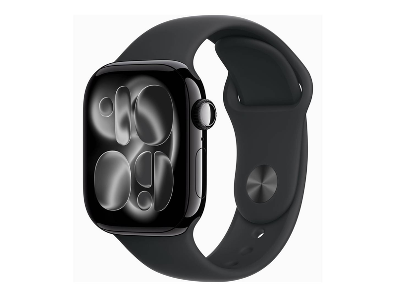 Apple watch series 11 (gps) / 42 mm / jet black aluminium / smart watch with sport band / fluoroelastomer / black / band size: m/l / 64GB / Wi-Fi 4, uwb, bluetooth / 30.3 g, , medium-null